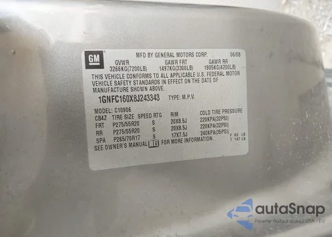 2008 Chevrolet Suburban 1500 Lt from USA, damaged, VIN 1GNFC160X8J243343